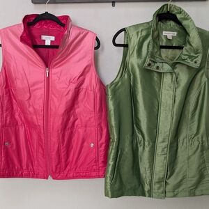 Two Women's 1X Winter Vests, Pink and Green